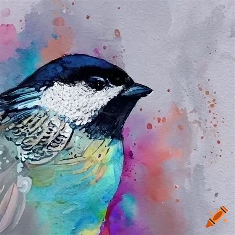 Colorful Watercolor Painting Of A Chickadee Bird