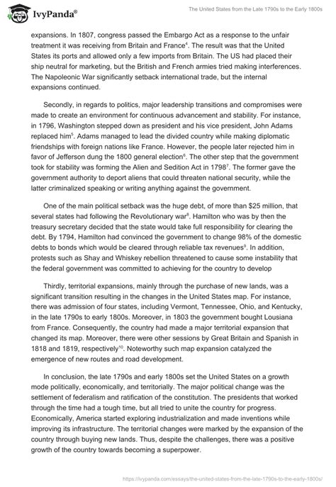 The United States From The Late 1790s To The Early 1800s 813 Words Essay Example