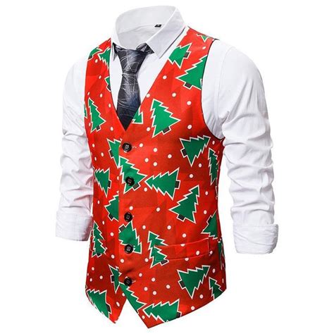 Mens Christmas Tree Printed Vest Christmas Costume Printed Vests