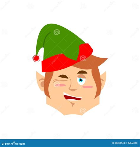 Christmas Elf Winks Emoji Santa Helper Emotion Cheerful Stock Vector