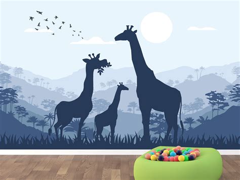 Giraffe Family Wallpaper Kids Room / Safari Animals Wallpaper - Etsy