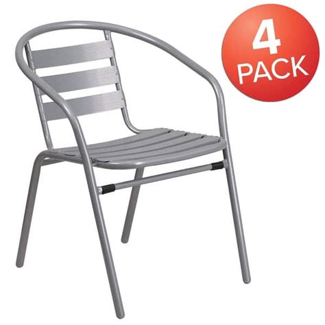 4 Pack Silver Metal Dining Room Stacking Chairs with Aluminum Slats ...