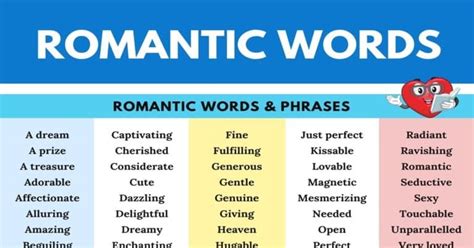 100 Romantic Words And Sweet Words For Someone You Love • 7esl