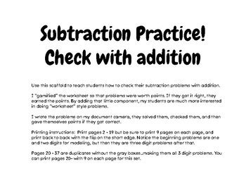 Subtraction With Standard Algorithm Check By Adding Scaffolded Worksheet