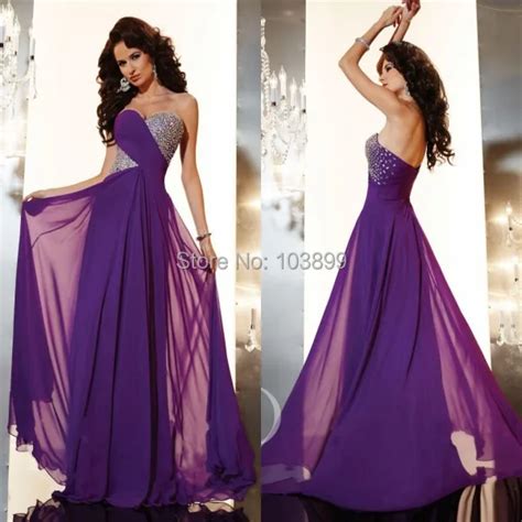 Beautiful A Line Sweetheart Sexy Floor Length Chiffon Crystal Long Purple Prom Dresses 2015