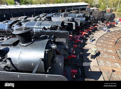 Historical Steam Train Depot Museum With Many Old Steam Locomotives