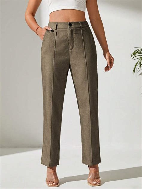 Shein Petite Pantalones De Traje Con Costura Delantera Con Bolsillo