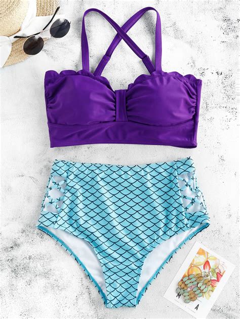 Scalloped Criss Cross Mermaid Bikini Swimsuit Mermaid Bikini Bikini