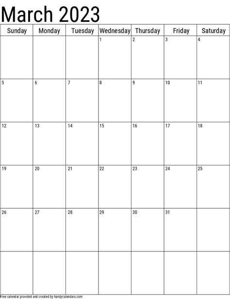 March 2023 Calendar - Handy Calendars