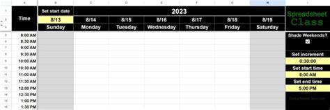 Google Sheets Weekly Schedule template calendar planner | Spreadsheet Class