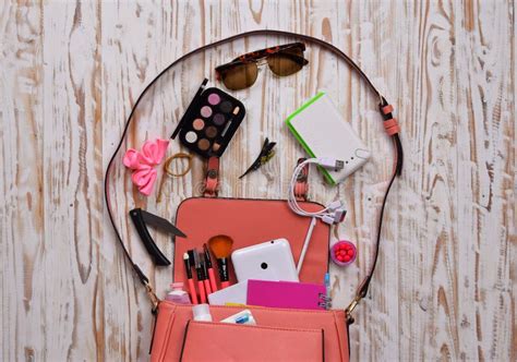 Women Bag With Cosmetics With Medicine Condoms Save Sex Concept Stock Image Image Of Mackup