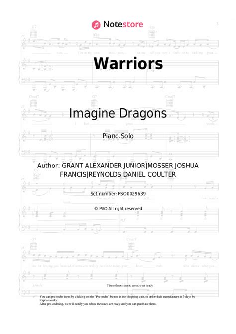 Warriors piano sheet music Imagine Dragons in Note-Store.com | Piano ...