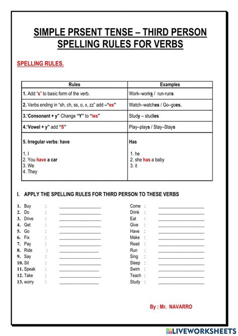 Spelling Rules For 3rd Person Verbs Worksheet