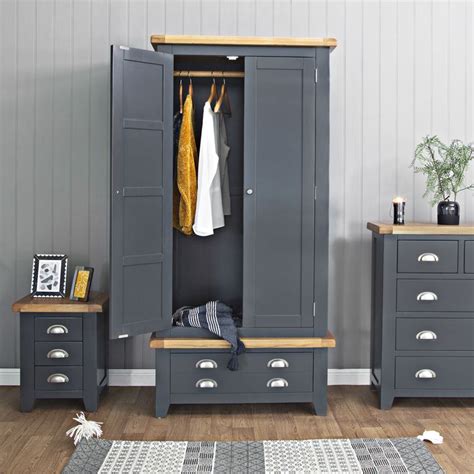 Hampshire Blue Painted Oak 2 Door Wardrobe With Drawer Blue Paint