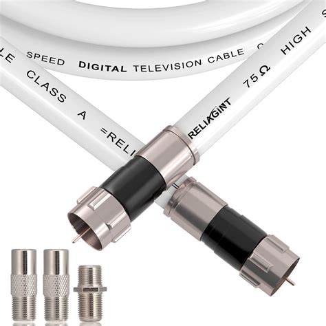 Buy 50ft White RG6 Coaxial Cable With F Connector F81 Female Extension