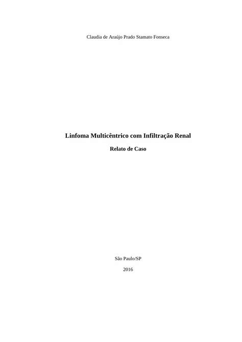 PDF Linfoma Multicêntrico Infiltração Renal Mediastinal e ao