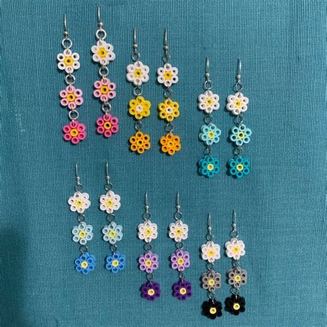 Perler Bead Flower Earrings Etsy