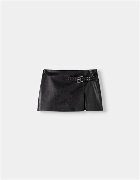 Leather Effect Mini Skirt Bsk Teen Bershka