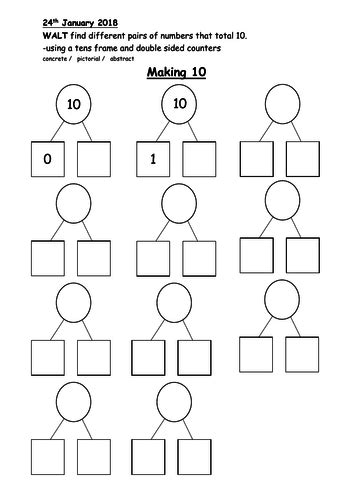 Number Bonds To 10 Recording Sheet Pictorial Representations