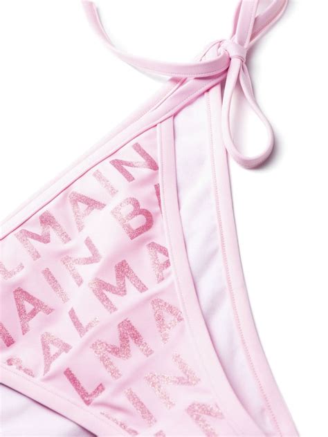 Balmain Logo Print Bikini Set Pink Farfetch