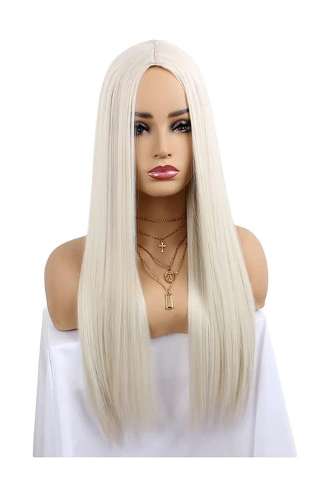 My Precious 60 Long Straight Wig Platinum Blonde Synthetic Hair Wigs For Women None Lace Wig
