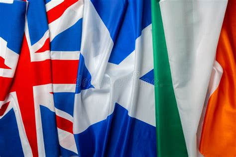 Flags of UK, Ireland and Scotland Folded Together Stock Image - Image ...