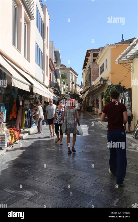 Plaka Athens Greece Street Scene Tourists Shopping Stock Photo - Alamy