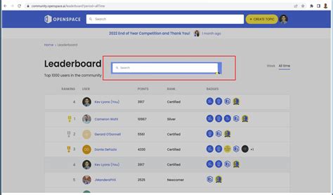 Leaderboard Search Bar | OpenSpace Community