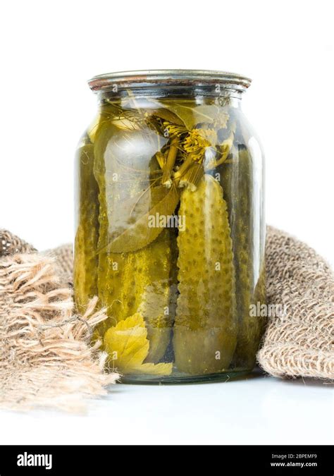 Pickled Cucumbers Isolated Pickles In Glass Jar Isolated On White