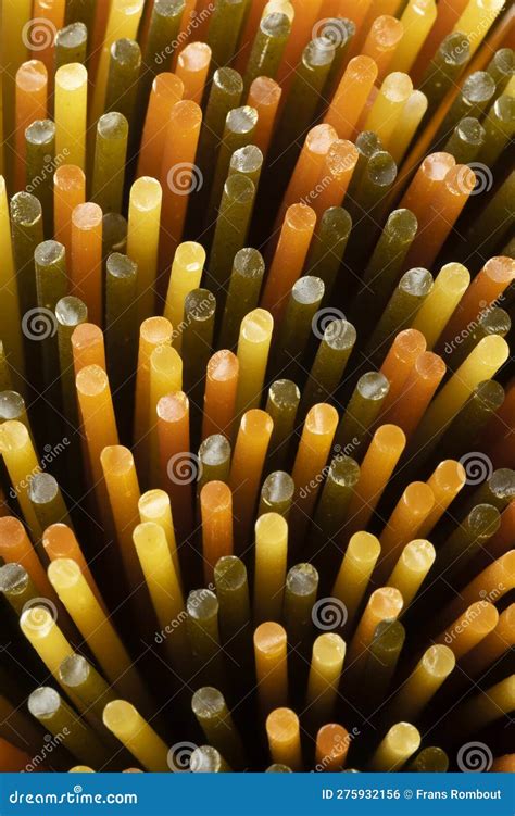 Spaghetti Tricolore Close Up Full Frame Seen From Above Stock Photo