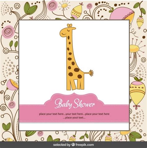 Baby Dusche Karte Mit Giraffe Und Blumenhintergrund Kostenlose Vektor