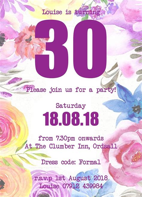 30th Party Invitations, Birthday Party, 30th Invites, Party Invites ...