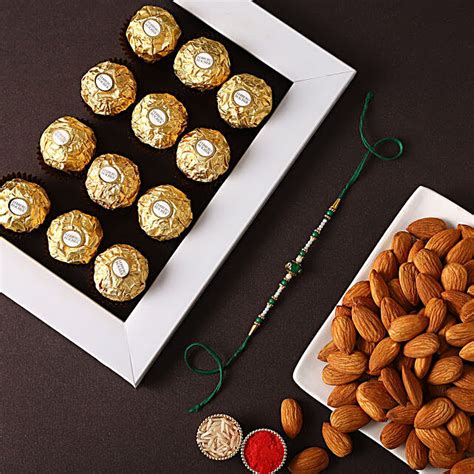 Sneh Sleek Rakhi With Almonds Ferrero Rocher New Zealand Gift Sneh