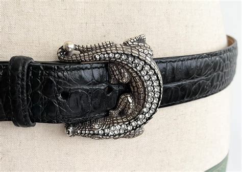 Brighton Western Belt Alligator Buckle Black Croco Embossed Leather