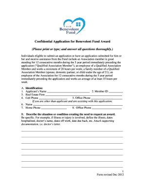 Fillable Online Maar Confidential Application For Benevolent Fund Award