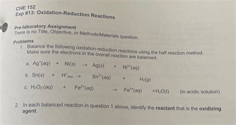 Solved Problems 1 Balance The Following Oxidation Reduction