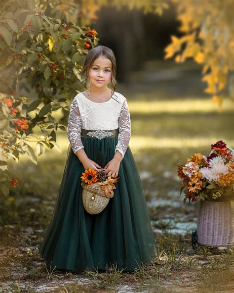 Olive Green Tulle Flower Girl Dress Fall Flower Girl Dress Rustic