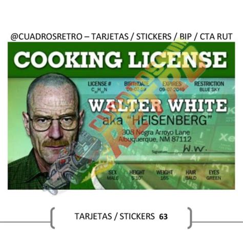 063 Walter White TARJETA BIP Sticker BIP Sticker Cuenta Rut