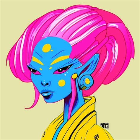 Alien Pink Hair Asian Vector Illustration Premium Ai Generated Vector