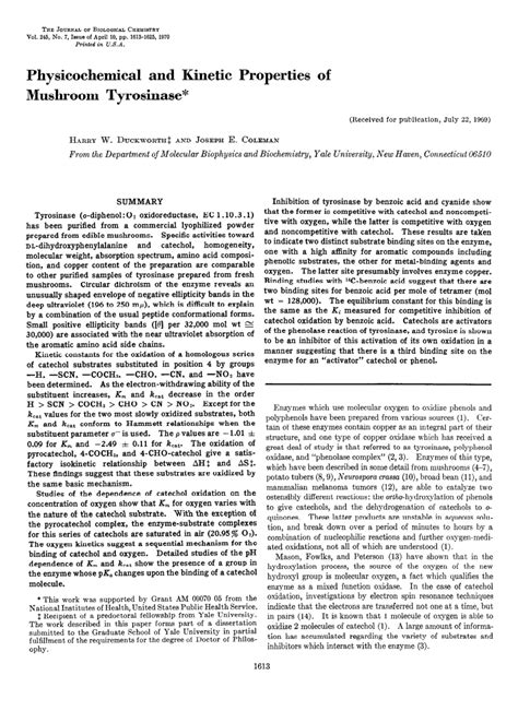 Pdf Physicochemical And Kinetic Properties Of Mushroom Tyrosinase