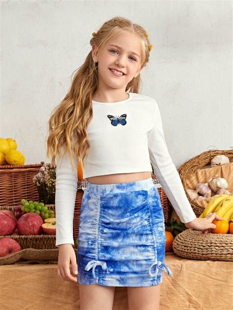 Shein Girls Striped Trim Top And Pants Set Skirts For Kids Tween