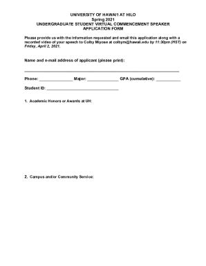 Fillable Online Hilo Hawaii Student Speaker Application UH Hilo Fax