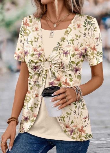 Light Camel Floral Print T Shirt Modlily Usd