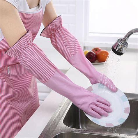 Zm10q Velvet Accessories Cleaning Warm Wash Dishes Washing Long Sleeve Kitchen Household Gloves