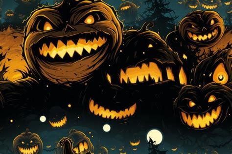 Premium AI Image | a group of halloween pumpkins with scary faces