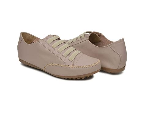 Sapatênis Feminino Em Elástico Couro Legítimo Nude Haldrys