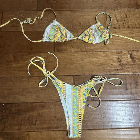 Really Cute Yellow Bikini With Fun Print Only Worn Depop