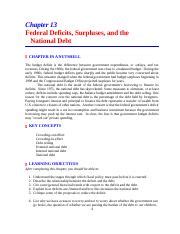 CH13 StudyGuide Docx Chapter 13 Federal Deficits Surpluses And The