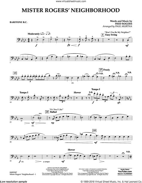 Mister Rogers Neighborhood Arr Paul Murtha Sheet Music For Concert Band Baritone B C