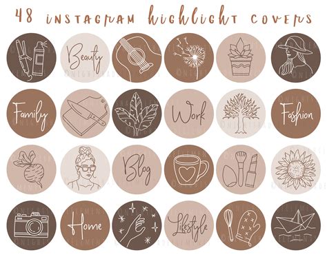 Boho Instagram Highlight Cover Icons 48 Line Art Highlight Etsy